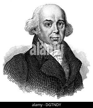 Christian Friedrich Samuel Hahnemann, 1755-1843, deutscher Arzt, medizinische Schrift, Übersetzerin und Begründer der Homöopathie, Stockfoto
