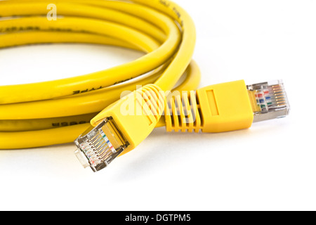 Ethernet-Kabel auf weißem Hintergrund Stockfoto