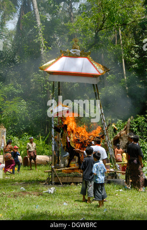 Bali-Hinduismus, Trauerfeier, Einäscherung des Körpers in einem Kuh-förmigen Schrein, Bongkasa in der Nähe von Ubud, Bali, Indonesien, Südostasien Stockfoto