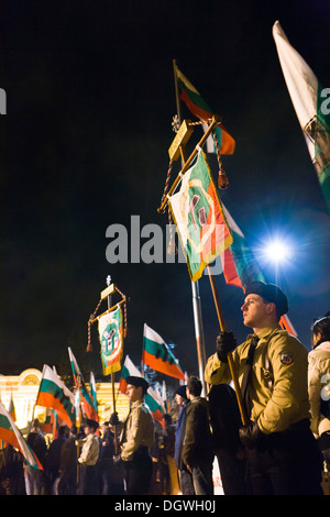 Nächtliche Kundgebung der rechtsextremen Partei "Bulgarische Nationalunion", Sofia, Bulgarien, Europa Stockfoto