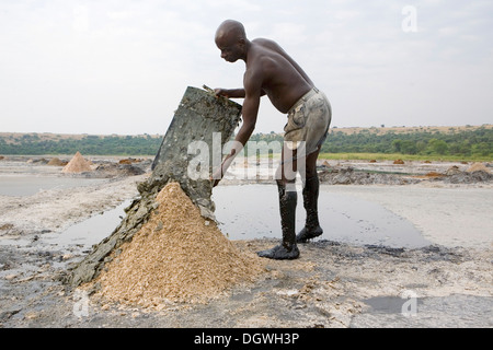 Salz Arbeiter auf See Kasenyi, Queen Elizabeth National Park, Kasenyi, Uganda, Afrika Stockfoto