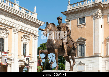 Römische Kopie der Reiterstatue des Kaisers Marcus Aurelius, Capitol Hill, Capitol Square, antiken Rom, Latium, Italien Stockfoto