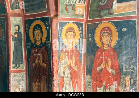 Wandmalerei, Fresco, Heiligenfiguren, Scheune Dach Kirche aus dem 12. Jahrhundert, griechisch orthodoxe Kirche von Zypern Stockfoto