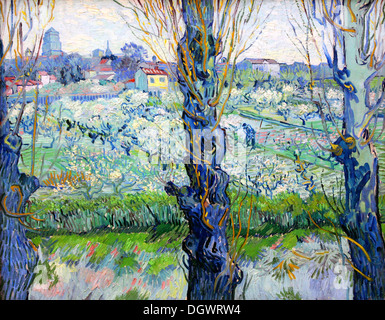Blick auf Arles, blühende Obstgärten von Vincent Van Gogh Stockfoto