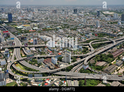 Panoramablick vom Baiyoke Tower, Express Highway, Stadt Autobahn, Bangkok, Zentral-Thailand, Thailand Stockfoto