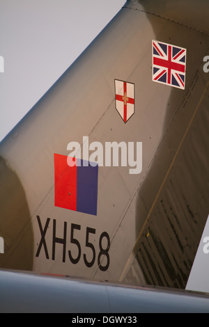 Taliplane der letzten flugfähigen Vulcan-Bomber, XH558 RAF Waddington Airshow 2013 Stockfoto