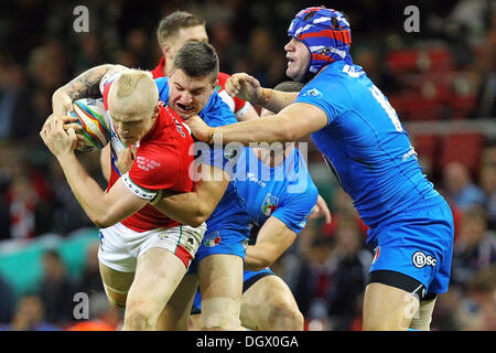 Cardiff, Wales. 26. Oktober 2013. Rhys Evans (Wales &amp; Warrington Wölfe) in Aktion während der Rugby League World Cup-Spiel zwischen Wales und Italien aus dem Millennium Stadium. Bildnachweis: Aktion Plus Sport/Alamy Live-Nachrichten Stockfoto