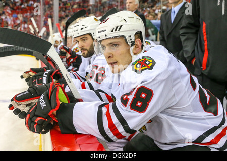 Chicago Blackhawk Ben Smith während eines NHL-Eishockey-Spiel in der Saison 2013 / 2014 Stockfoto