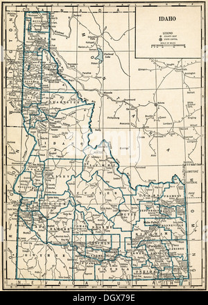 Alte Karte von Idaho Zustand, 30er Jahre Stockfoto