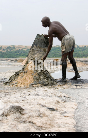 Salz Arbeiter arbeiten auf See Kasenyi, Queen Elizabeth National Park, Kasenyi, Uganda, Afrika Stockfoto