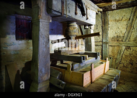 Historische Weinpresse aus Mainfranken, fränkische Open-air Museum Bad Windsheim, Bayern Stockfoto