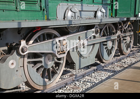 Detail der Dampf Eisenbahnrädern hautnah Stockfoto