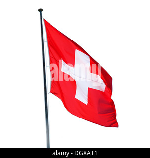 Schweizer Flagge auf dem weißen Hintergrund isoliert Stockfoto