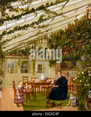 Die Familie von Herrn Westfal im Wintergarten - von Eduard Gaertner, 1836 Stockfoto