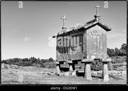 Traditonal Espigueiros, Kornkammer, Lindoso, Peneda Geres Nationalpark, Provinz Minho, Portugal Stockfoto