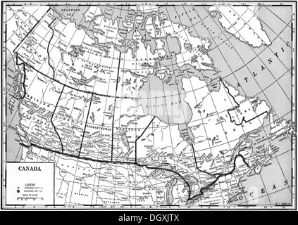Alte Karte von Kanada, 1930er Jahre Stockfoto