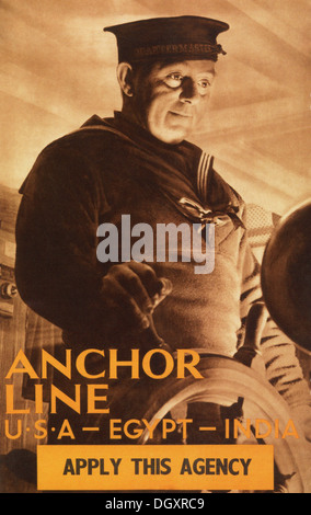 Anker-Linie Ad Vintage Reise Poster - nur zur redaktionellen Verwendung. Stockfoto
