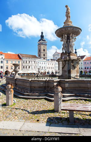 CESKE BUDEJOVICE, TSCHECHISCHE REPUBLIK. Altstädter Ring, ist seine zweitgrößte Platz in Tschechien Stockfoto