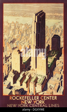 Rockefeller Center, New York, zentralen Linien Oldtimer Reise Poster, 1933 - nur zur redaktionellen Verwendung. Stockfoto