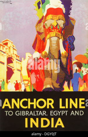 Anker-Linie Ad Vintage Reise-Plakat, 1926 - nur zur redaktionellen Verwendung. Stockfoto