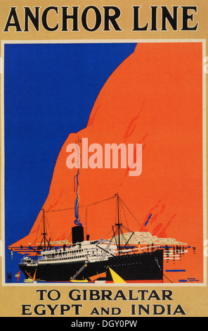 Anker-Linie Ad Vintage Reise-Plakat, 1922 - nur zur redaktionellen Verwendung. Stockfoto