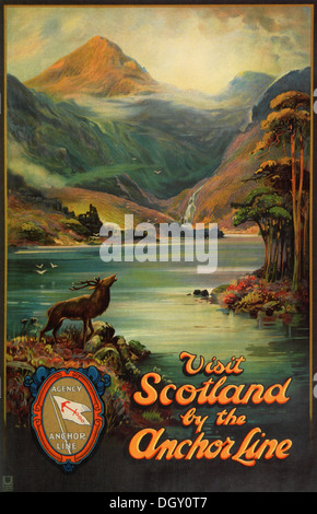 Anker-Linie Ad Vintage Reise-Plakat, 1921 - nur zur redaktionellen Verwendung. Stockfoto