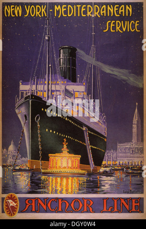 Anker-Linie Ad Vintage Reise-Plakat, 1920 - nur zur redaktionellen Verwendung. Stockfoto