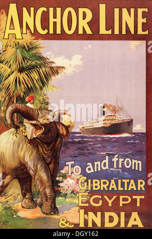 Anker-Linie Ad Vintage Reise-Plakat, 1914 - nur zur redaktionellen Verwendung. Stockfoto
