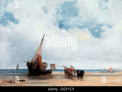 Richard Parkes Bonington, Schiffe strandeten und einen Wagen, in der Nähe von Trouville, Frankreich. Ca. 1825. Öl auf Leinwand. Stockfoto