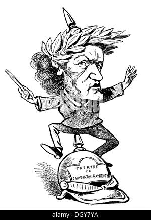 Karikatur von Richard Wagner, August 1876, Abbildung aus dem Jahrbuch "Moderne Kunst in Meisterholzschnitten", Deutsch für Stockfoto