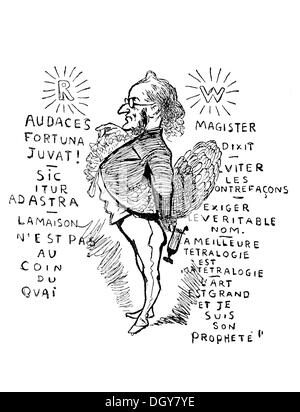 Karikatur von Richard Wagner, September 1876, Abbildung aus dem Jahrbuch "Moderne Kunst in Meisterholzschnitten", Deutsch für Stockfoto