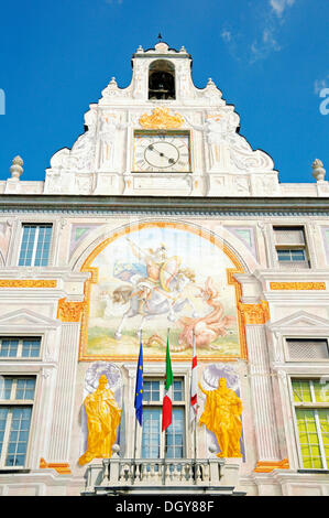 Fassade des Palazzo San Giorgio mit Fresken, Piazza Caricamento, Genua, Ligurien, Italien, Europa Stockfoto