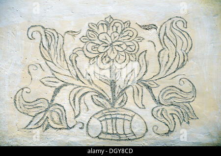 Sgraffiti an einer Fassade, Unterengadin, Guarda, Engadin, Kanton Graubünden, Schweiz Stockfoto