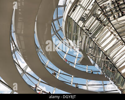 Touristen und Besucher in der Kuppel des Reichstagsgebäudes, Berlin Stockfoto