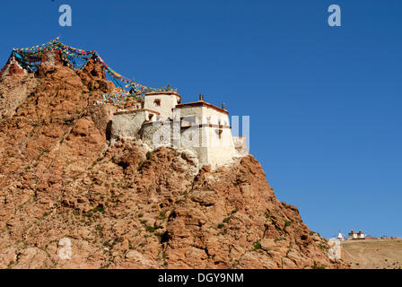 Chiu Gompa Kloster, Gebetsfahnen, Westtibet, Provinz Ngari, Tibet, China, Asien Stockfoto