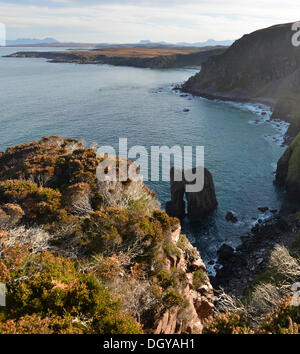 Küste bei Rua Reidh Lighthouse, Melvaig, Gairloch, westliche Ross, Schottland, Vereinigtes Königreich, Europa Stockfoto
