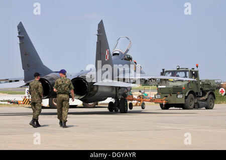 Kampfjet, Mikojan-Gurewitsch MiG-29, polnische Luftwaffe, internationale Luft-und Raumfahrtausstellung, ILA 2008, Berlin, Deutschland Stockfoto