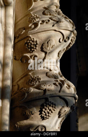 Reich verzierte Säule am Eingang der Kathedrale Santa Maria Delle Colonne, St. Maria von den Spalten, Piazza Duomo Stockfoto