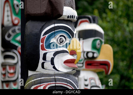 Totem, Totem Pole, Stanley Park, Vancouver, Britisch-Kolumbien, Kanada, Nordamerika Stockfoto