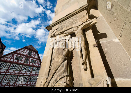 Christus am Kreuz, St. Michael Kirche, Altstadt, Schwäbisch Hall, Region Hohenlohe, Baden-Württemberg Stockfoto