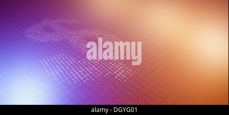 Dollarzeichen gemacht von Binärzahlen auf Farbe Farbverlauf Oberfläche reflektiert Stockfoto