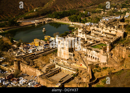 Blick auf Bundi Palast von Bundi Fort, Bundi, Rajasthan, Indien Stockfoto