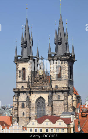 Die Tyn Kirche, hotel U Prince Terrasse, Altstädter Ring, Prag, Altstadt, tschechische Republik, Europa Stockfoto