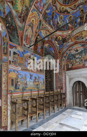 Wandmalerei und Deckenmalerei, Kloster Kirche Sweta bogorodiza, orthodoxe Kloster Rila, Weltkulturerbe der UNESCO, Bulgarien Stockfoto
