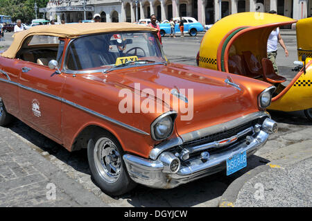 Oldtimer vor dem Capitol, alte Stadt, Havanna, Kuba, Karibik, Mittelamerika Stockfoto