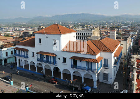 Fidel Castro Balkon, Rathaus, Parque Cespedes Park, Santiago de Cuba, der historische Bezirk, Kuba, Karibik, Zentralamerika Stockfoto