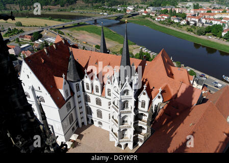 Schloss Albrechtsburg mit Domplatz, Domplatz, Meissen, Sachsen Stockfoto