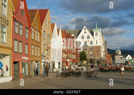 Bryggen, Kontor Gebäude, Holzhäuser, Bergen, Norwegen Stockfoto