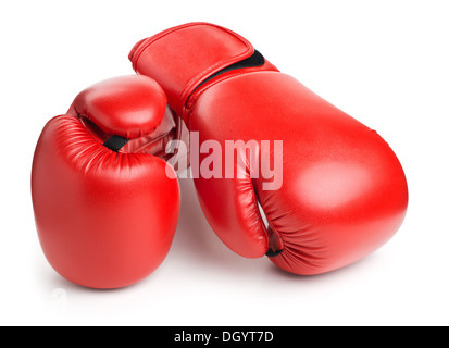 rotem Leder Boxhandschuhe isoliert auf weißem Hintergrund Stockfoto