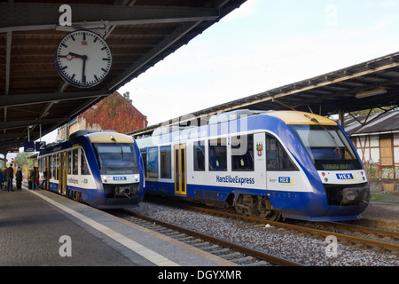 Bahnhof von Diesel Personenzüge in Quedlinburg, Harz, Deutschland Stockfoto